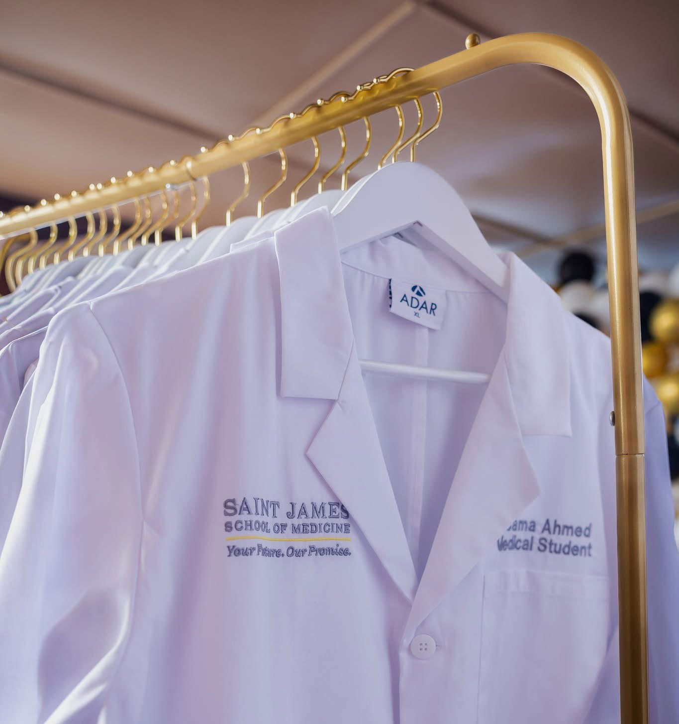 Medical students celebrating their White Coat Ceremony at Saint James School of Medicine.